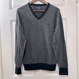 American Eagle Sweater V-Neck Men's Classic Fit Gray Black Size Medium